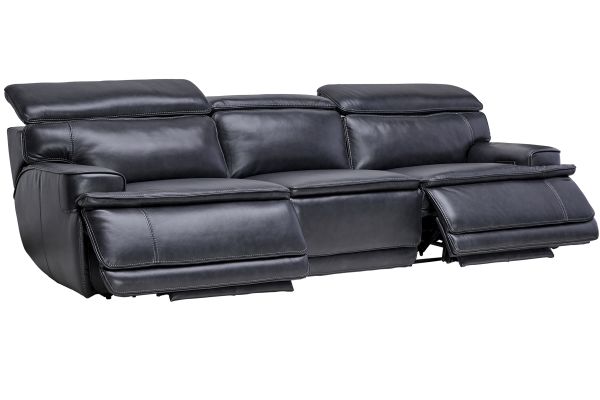Maddox Navy Leather Triple Power Reclining Sofa