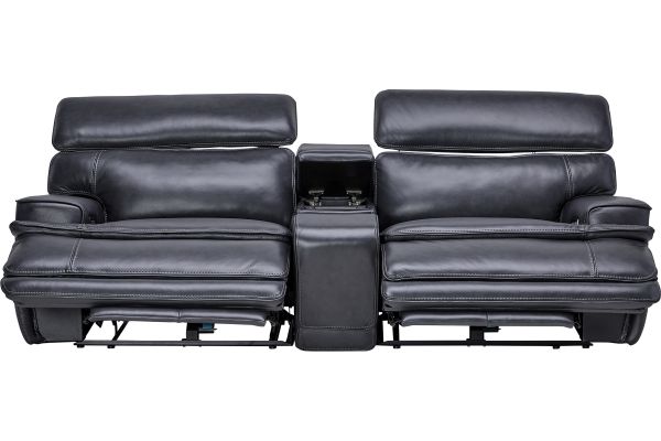 Maddox Navy Leather Triple Power Reclining Console Loveseat
