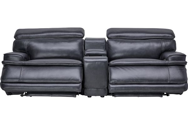 Maddox Navy Leather Triple Power Reclining Console Loveseat