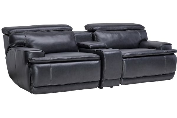 Maddox Navy Leather Triple Power Reclining Console Loveseat