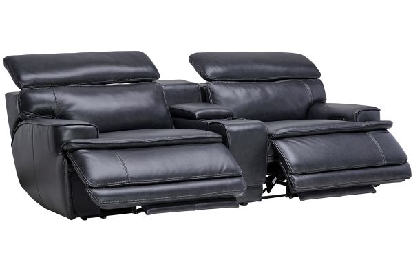 Maddox Navy Leather Triple Power Reclining Console Loveseat