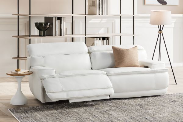 Maddox White Leather Triple Power Reclining Loveseat