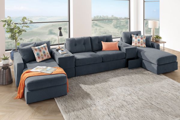ModularOne Navy 5-Piece Sleeper Sectional with E-Console