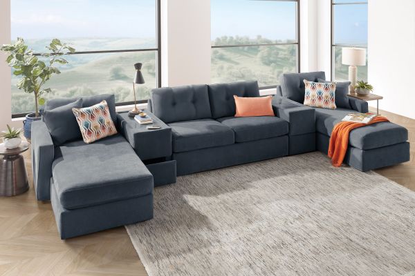 ModularOne Navy 5-Piece Sleeper Sectional with E-Console