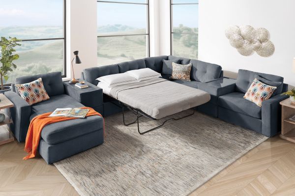 ModularOne Navy 7-Piece Sleeper Sectional with Left Arm Facing Chaise