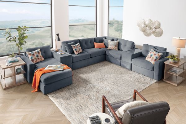 ModularOne Navy 7-Piece Sleeper Sectional with Left Arm Facing Chaise