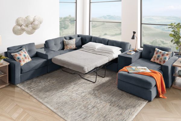ModularOne Navy 7-Piece Sleeper Sectional with Right Arm Facing Chaise