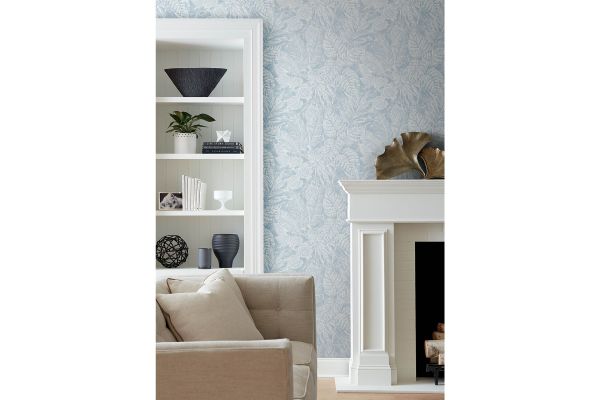 Brentwood Sky Blue Palm Leaves Wallpaper