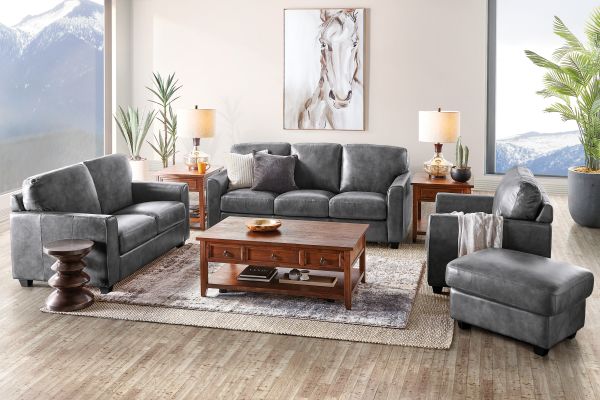 Wesley Grey Leather Loveseat
