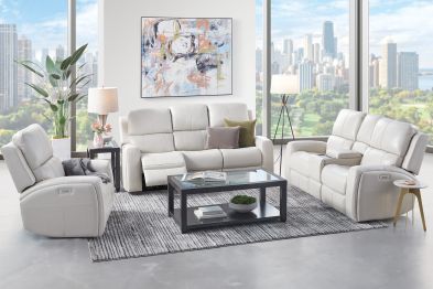 Linton Cream Leather Triple Power Reclining Sofa at Gardner White