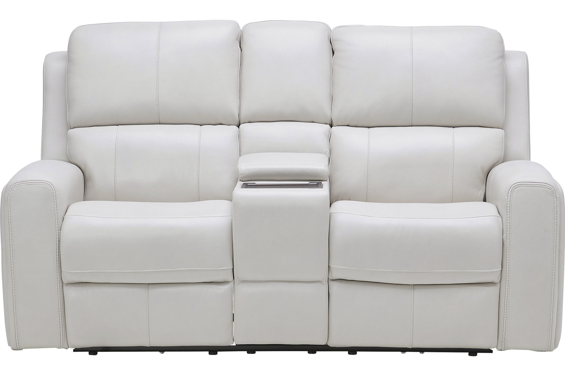 Linton Cream Leather Triple Power Reclining Console Loveseat