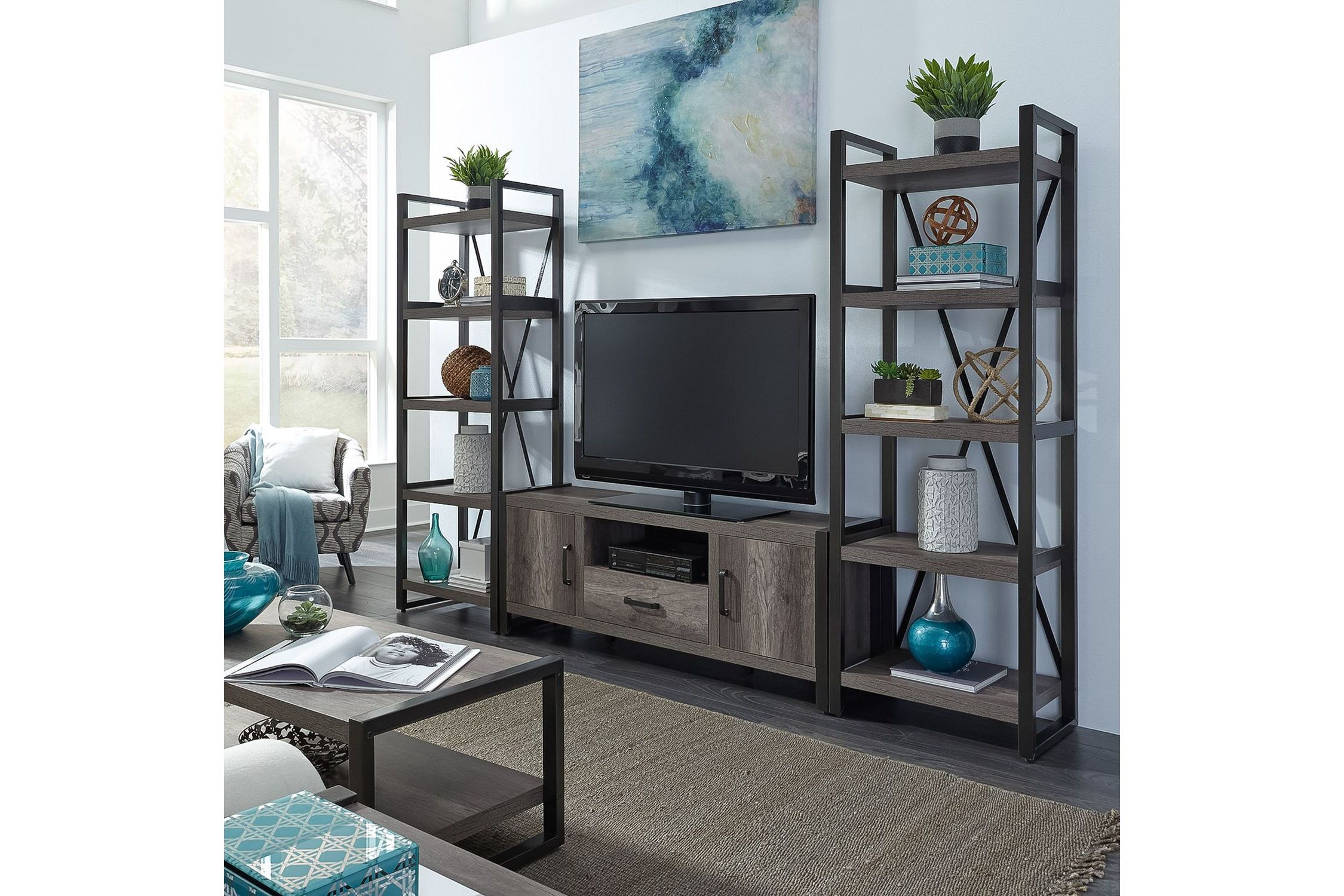 Tanners Creek Entertainment Console and Two Piers at Gardner White