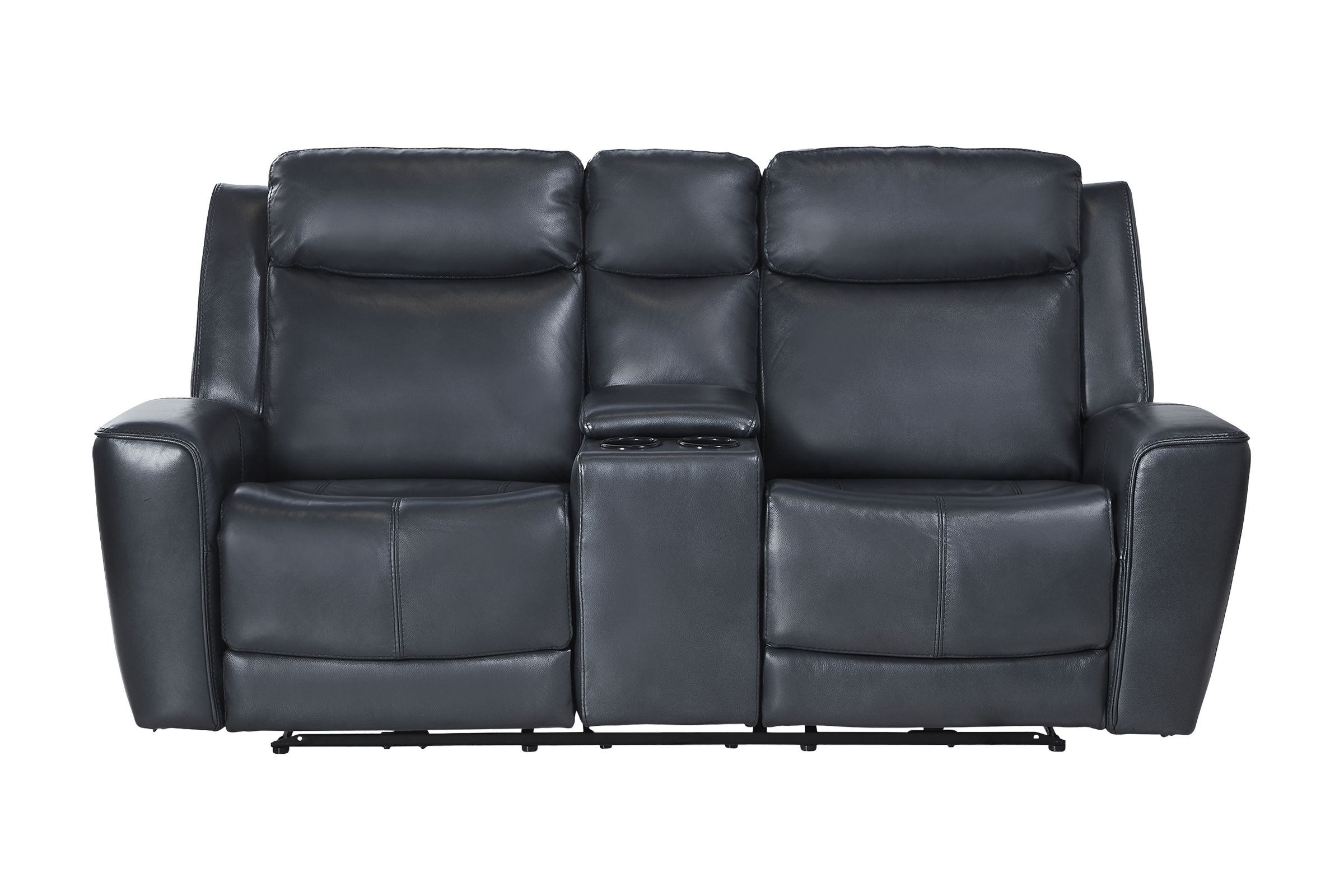 Scorpio Blue Leather Dual Power Reclining Console Loveseat