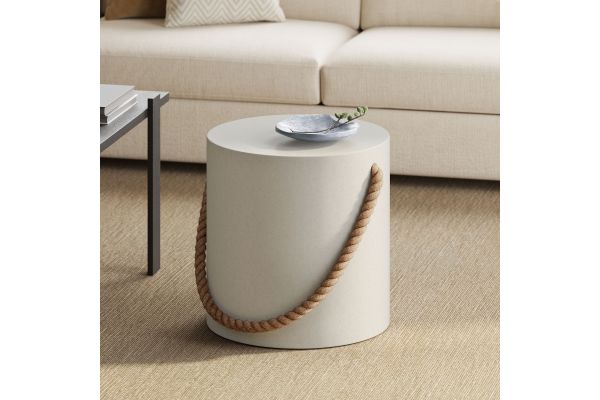 Isera Indoor - Outdoor Patio Rope Concrete Side Table Stool