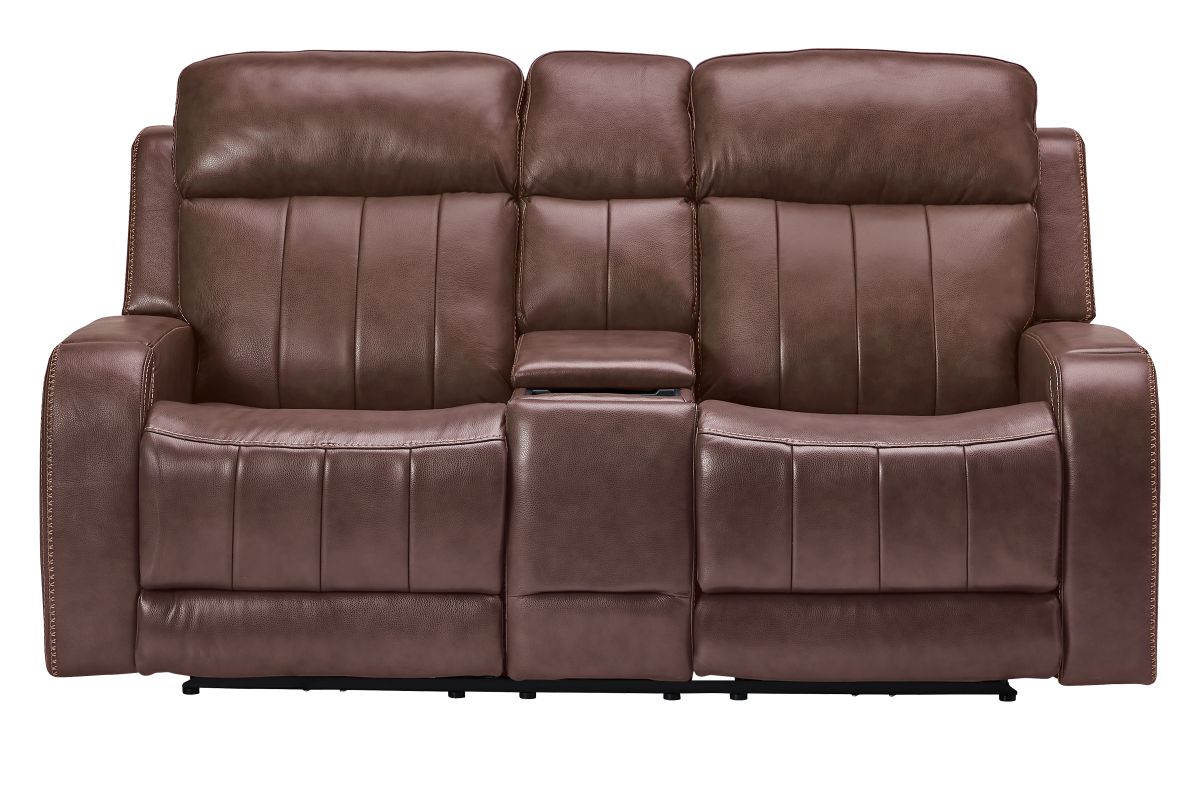 Maverick Brown Audio Triple Power Leather Reclining Console Loveseat 1