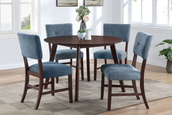 Ellis 47" Round Table + 4 Blue Chairs