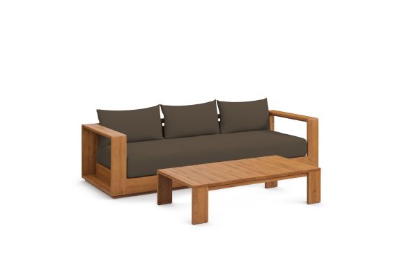 Tahoe 2-Piece Outdoor Patio Acacia Wood Sofa and Coffee Table Set 
