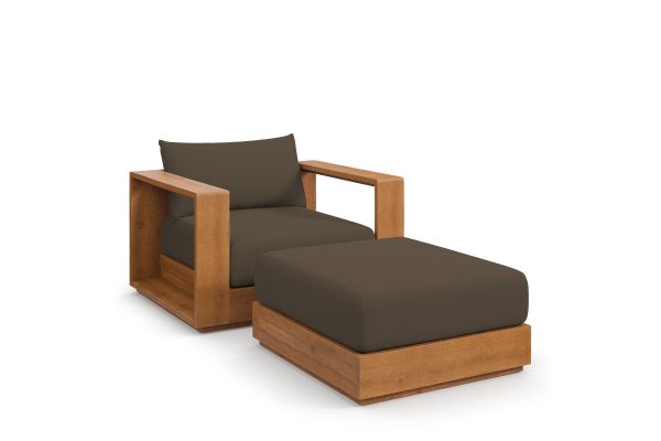 Tahoe 2-Piece Outdoor Patio Acacia Wood Armchair and Ottoman Set 