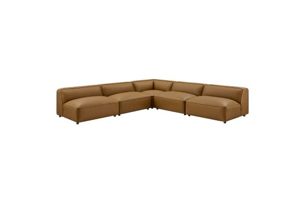 Auren 5-Piece Upholstered Armless L-Shaped Vegan Leather Modular Sofa 