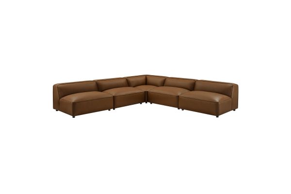 Auren 5-Piece Upholstered Armless L-Shaped Vegan Leather Modular Sofa 