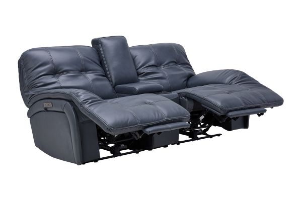 Jaxon Blue Leather Dual Power Reclining Console Loveseat