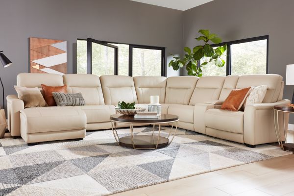 Newport 7-Piece Leather Dual Power Reclining Sectional with Left Arm Facing Chaise