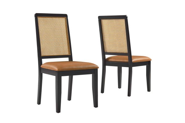 Arlo Vegan Leather Upholstered Faux Rattan and Wood Dining Side Chairs