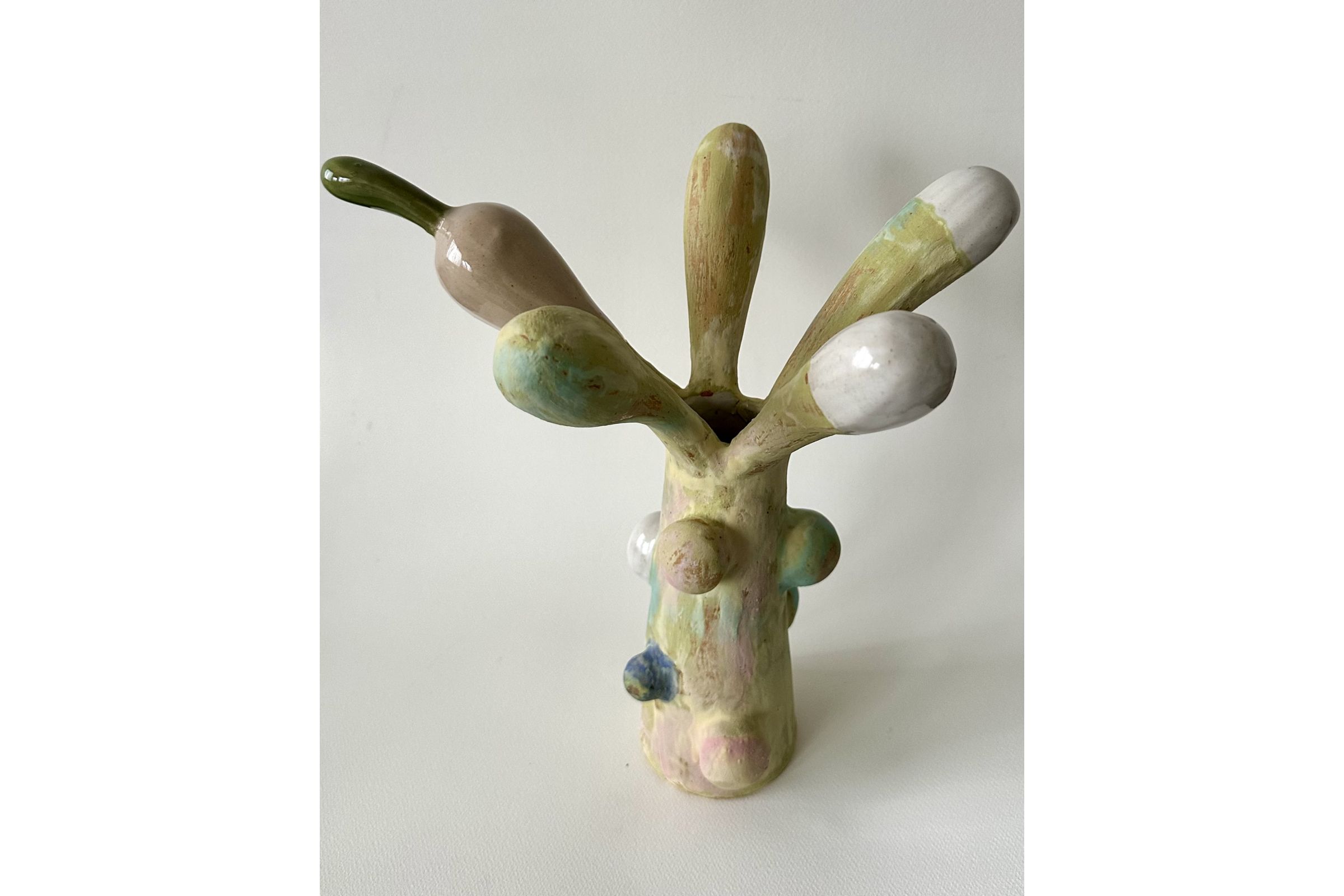 Bulbous Vase with Pink & Green Tip by Lisa Farris
