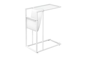 Monarch Specialties I 3067 - White C-Shaped Table with Magazine Holder thumbnail