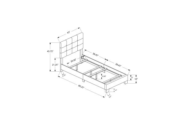 Monarch Specialties I 5918T - Twin Size Blue Upholstered Bed Frame