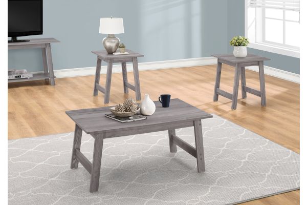 Monarch Specialties I 7932P - Three Piece Grey Table Set