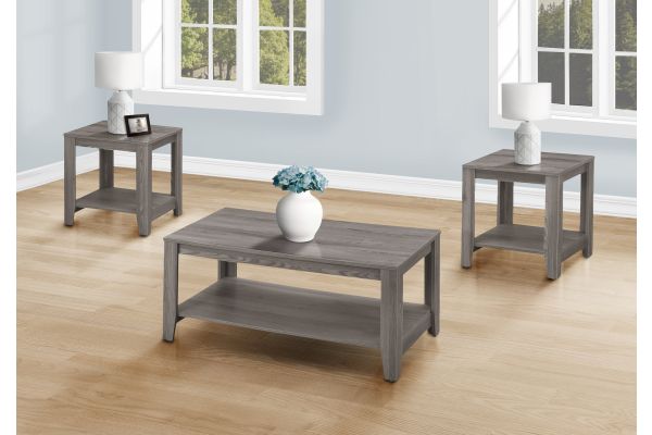 Monarch Specialties I 7991P - Three Piece Grey Table Set