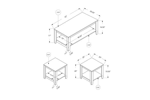Monarch Specialties I 7991P - Three Piece Grey Table Set
