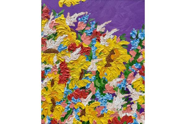 Sunflowers with Dahlias in Purple by Jon Parlangeli
