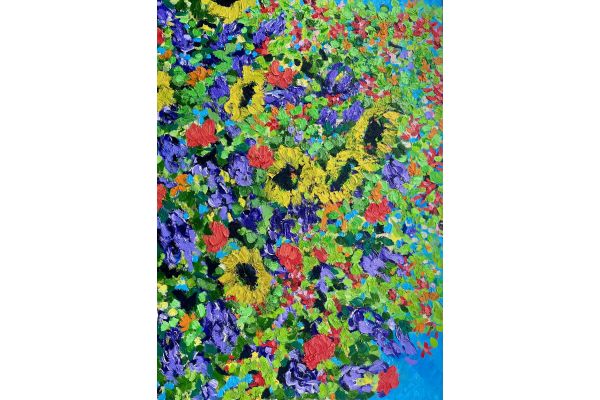 Sunflowers with Red, Blue and Purple by Jon Parlangeli