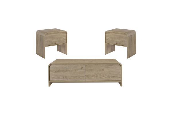 Mara 3 Piece Cocktail Table and 2 End Tables Set - Natural