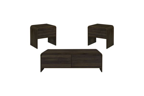 Mara 3 Piece Cocktail Table and 2 End Tables Set - Walnut