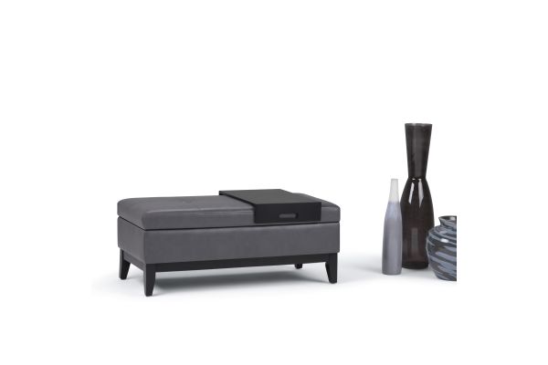 Oregon Storage Ottoman Bench with Tray - Grey