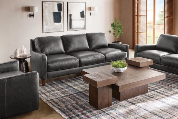 Waco Grey Leather Loveseat