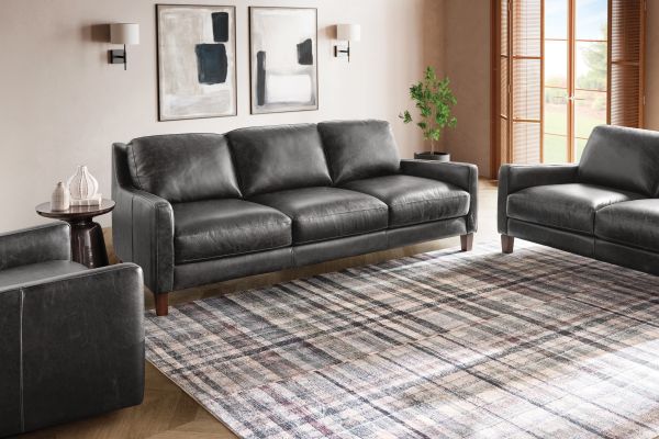 Waco Grey Leather Loveseat
