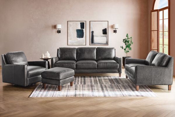 Waco Grey Leather Loveseat