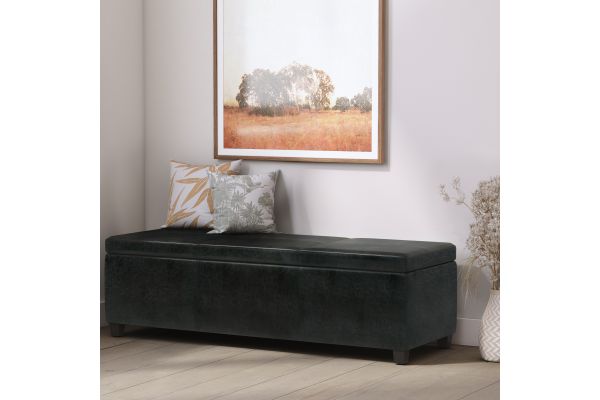 Avalon Extra Large Storage Ottoman Bench - Midnight Black