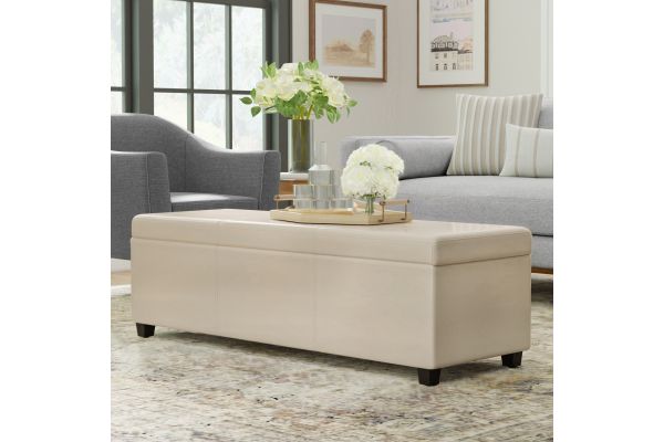 Avalon Extra Large Storage Ottoman Bench - Satin Cream