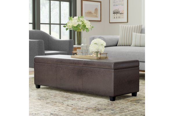 Avalon Extra Large Storage Ottoman Bench - Distressed Brown