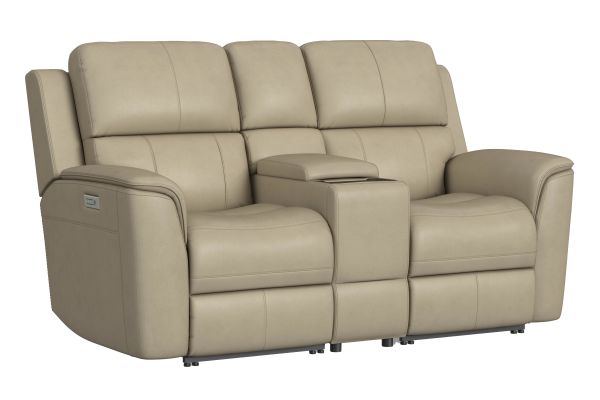 Oliver Beige Triple Power Reclining Leather Console Loveseat