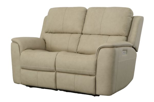 Oliver Beige Triple Power Reclining Leather Loveseat