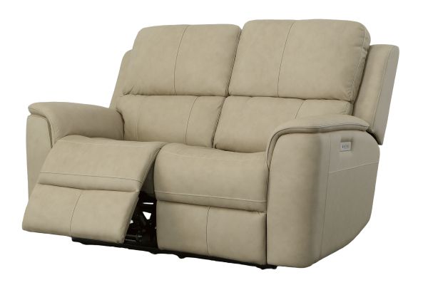 Oliver Beige Triple Power Reclining Leather Loveseat
