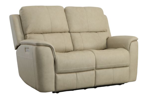 Oliver Beige Triple Power Reclining Leather Loveseat