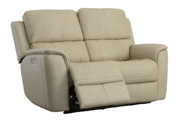 Oliver Beige Triple Power Reclining Leather Loveseat