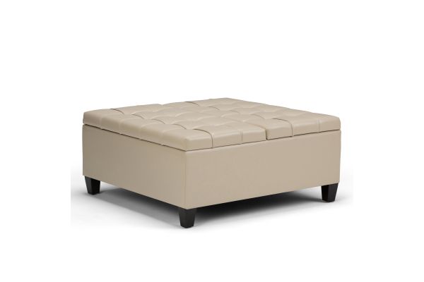 Harrison Coffee Table Storage Ottoman - Satin Cream